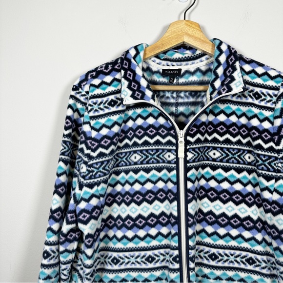 Talbots Petites Full Zip Fleece Jacket Womens P Fairisle Purple Blue Pockets - Picture 2 of 9